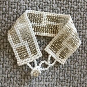 Beaded Geometric Boho Maze Gold and White Adjustable Bracelet